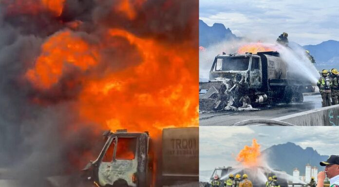 Explosión de pipa de gas paraliza puente en Escobedo