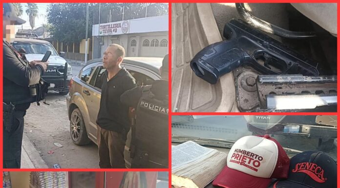 Detienen a hombre armado con réplica y drogas en Reynosa