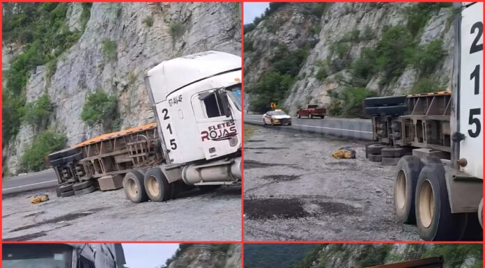 Camión Kenworth vuelca en carretera Rumbo Nuevo sin lesionados