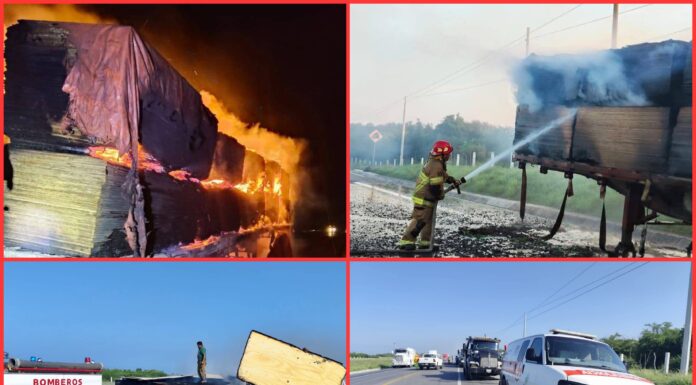 Incendio de tracto camión detiene tráfico en carretera Victoria-Zaragoza