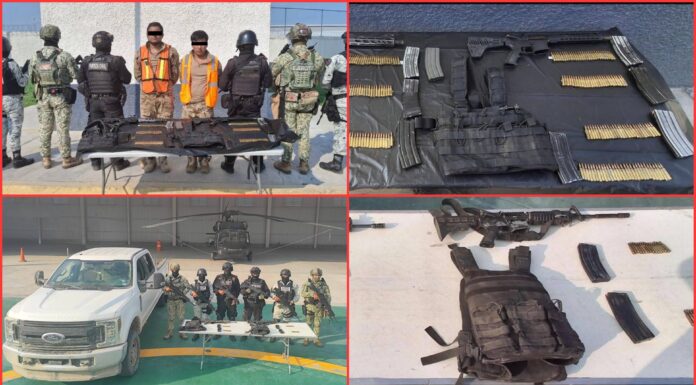 Capturan a dos presuntos delincuentes, aseguran armas y equipo táctico