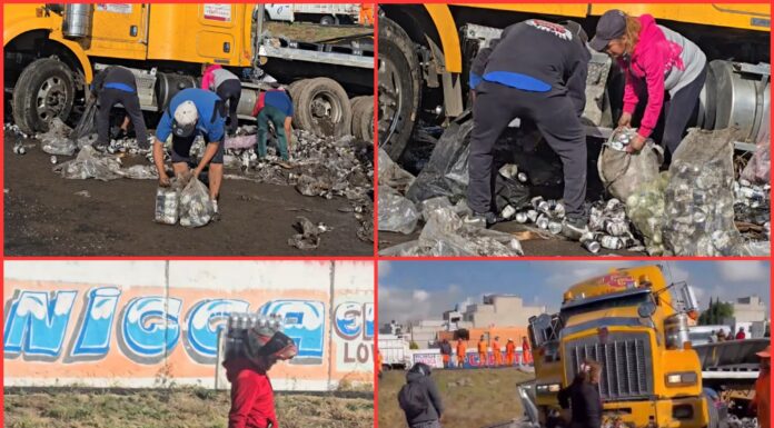 Tráiler con 60 toneladas de cerveza vuelca en Ecatepec y desata rapiña