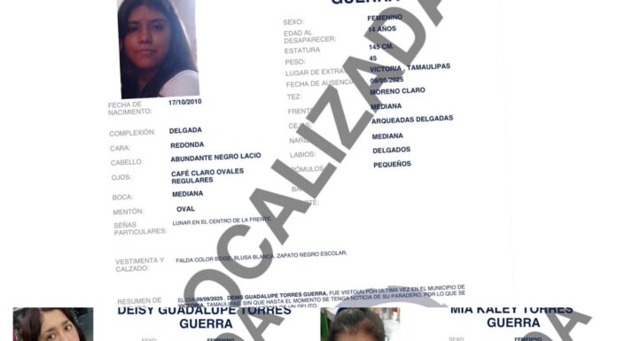 Denis Guadalupe, Deisy Guadalupe y Mía Kaley Torres Guerra son localizadas en Victoria