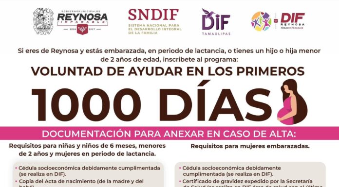 Invita DIF-Reynosa a registrarse al programa “Voluntad de Ayudar en los Primeros 1000 Días”
