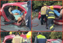 Mujer queda prensada en taxi tras chocar con poste en Altamira
