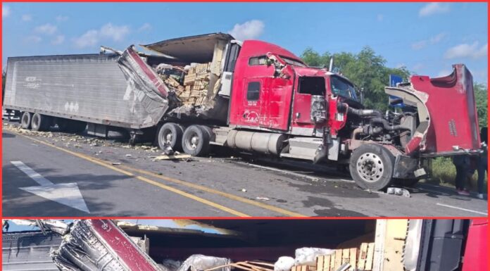 Tráiler cargado con verduras provoca carambola en la carretera Victoria–Matamoros