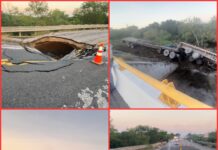 Tractocamión cae en socavón y provoca cierre en la Federal 180