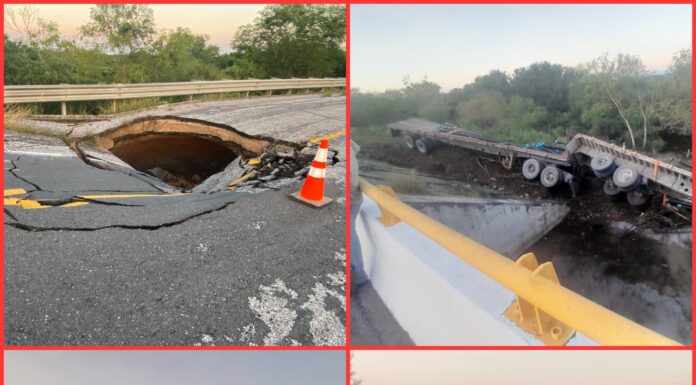 Tractocamión cae en socavón y provoca cierre en la Federal 180