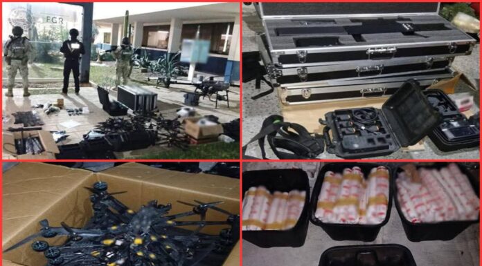 Autoridades federales aseguran 18 drones, 151 explosivos y vehículo robado en operativo de seguridad en Reynosa, Tamaulipas
