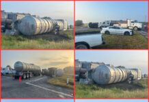 Auto tanque se desprende y vuelca en carretera Ciudad Victoria-Matamoros