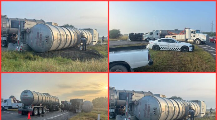 Auto tanque se desprende y vuelca en carretera Ciudad Victoria-Matamoros