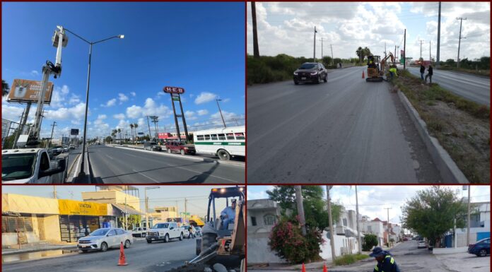 Refuerza Gobierno de Reynosa alumbrado y bacheo en vialidades