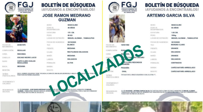 Rescatan con bien a Artemio García y José Ramón Medrano en Miguel Alemán