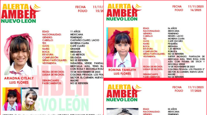 Tres hermanas desaparecen en El Carmen, Nuevo León; activan Alerta Amber