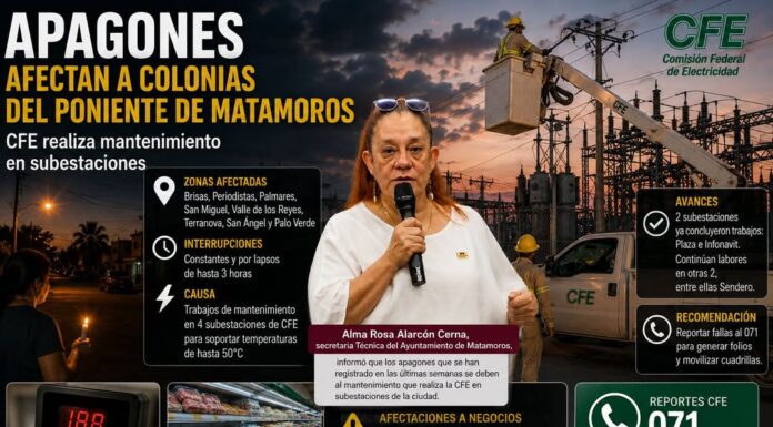 Apagones continúan afectando a colonias del poniente de Matamoros