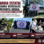 Aseguran vehículos y presunta droga en operativos de la Guardia Estatal