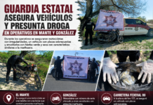 Aseguran vehículos y presunta droga en operativos de la Guardia Estatal