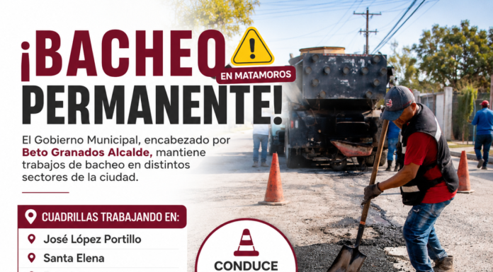 Trabajos de bacheo continúan en distintos sectores de Matamoros
