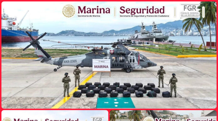 Aseguran 1.3 toneladas de cocaína frente a las costas de Guerrero