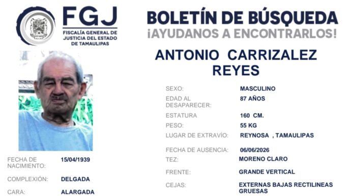 Colectivo denuncia presuntas omisiones en búsqueda de adulto mayor desaparecido en Reynosa