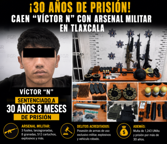 Condenan a más de 30 años de prisión a hombre detenido con arsenal militar en Tlaxcala