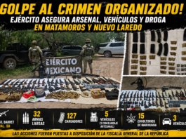 Ejército asegura arsenal en Matamoros y droga con armamento en Nuevo Laredo durante operativos en Tamaulipas