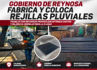 Gobierno de Reynosa fabrica y coloca rejillas pluviales