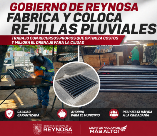 Gobierno de Reynosa fabrica y coloca rejillas pluviales
