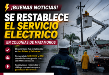 Restablecen el suministro eléctrico en colonias de Matamoros tras afectaciones por las lluvias