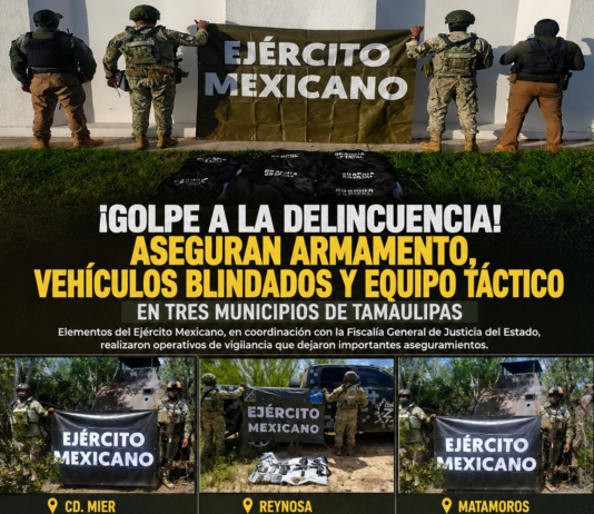 Ejército y Fiscalía estatal aseguran armamento, cartuchos y vehículos con blindaje artesanal en tres municipios de Tamaulipas