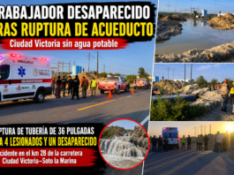 Empleado de Comapa desaparece tras ruptura del acueducto; gran parte de Ciudad Victoria se queda sin agua