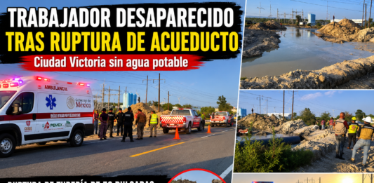 Empleado de Comapa desaparece tras ruptura del acueducto; gran parte de Ciudad Victoria se queda sin agua