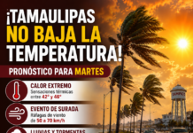 Calor extremo, Surada y lluvias aisladas marcarán el clima de este martes en Tamaulipas