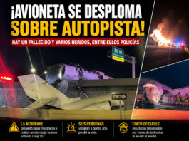 Avioneta se desploma sobre autopista en Laredo, Texas; reportan un fallecido y varios lesionados