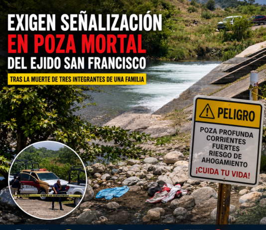 Exigen señalización urgente tras muerte de tres integrantes de una familia en peligrosa poza del Ejido San Francisco