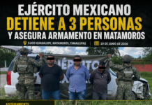 Ejército Mexicano detiene a tres personas y asegura armamento durante operativo en Matamoros