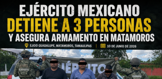 Ejército Mexicano detiene a tres personas y asegura armamento durante operativo en Matamoros