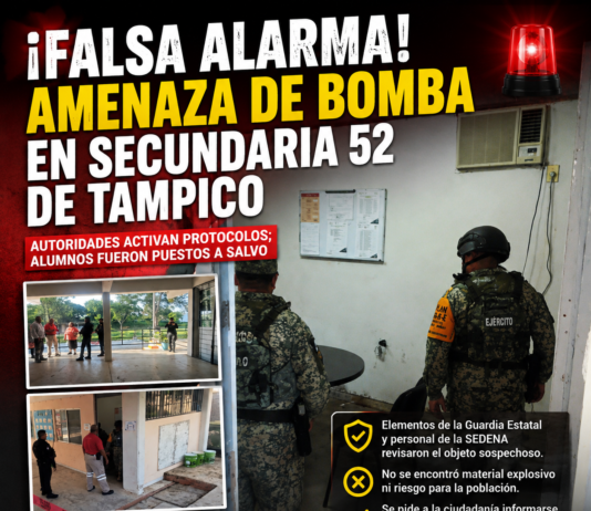 Descartan riesgo tras presunta amenaza de bomba en la Secundaria 52 de Tampico