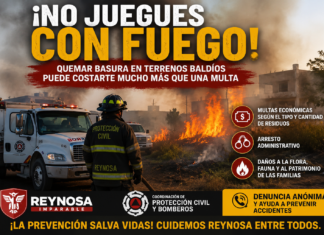 Gobierno de Reynosa advierte sanciones por incendios provocados en terrenos baldíos