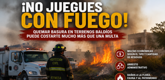 Gobierno de Reynosa advierte sanciones por incendios provocados en terrenos baldíos