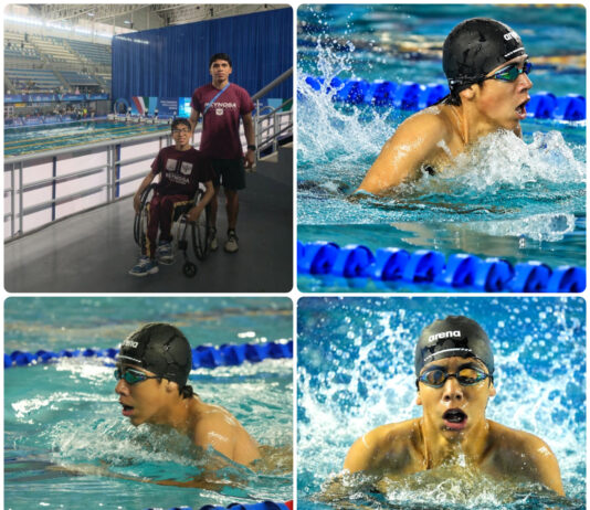 Carlos Peña Ortiz felicita a Santiago Fonseca por destacar en World Series 2026 de Natación