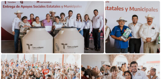 Estado y Municipio entregan despensas, tinacos, luminarias y pintura a comunidades de Matamoros