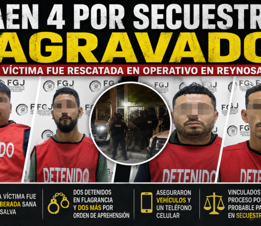 Caen cuatro por presunto secuestro agravado en Reynosa; víctima fue rescatada en operativo de la Fiscalía