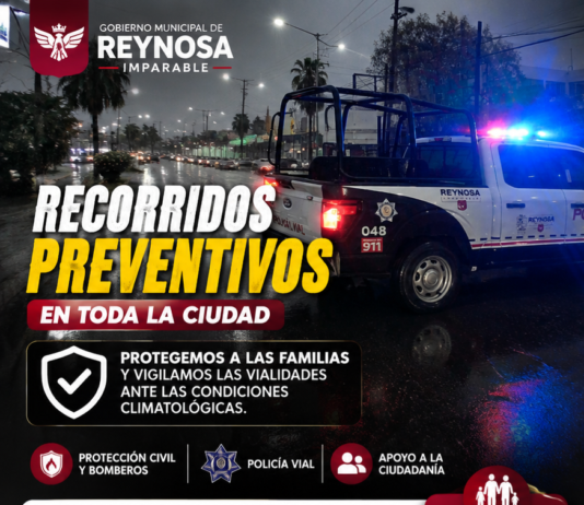 Gobierno de Reynosa mantiene recorridos preventivos para atender emergencias y vigilar vialidades