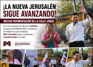 Inician pavimentación de la calle Jonás en la Nueva Jerusalén; Beto Granados impulsa más obra pública para Matamoros