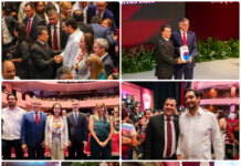 Carlos Peña Ortiz acompaña a Eduardo Gattás en la presentación de su Quinto Informe de Resultados