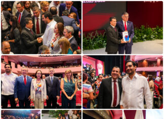 Carlos Peña Ortiz acompaña a Eduardo Gattás en la presentación de su Quinto Informe de Resultados
