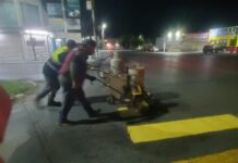 Continuó Servicios Públicos de Reynosa pintura de cruce peatonal en bulevar Del Maestro