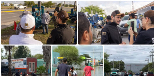 Beto Granados supervisa operación de bombas y atención en zonas afectadas por lluvias en Matamoros