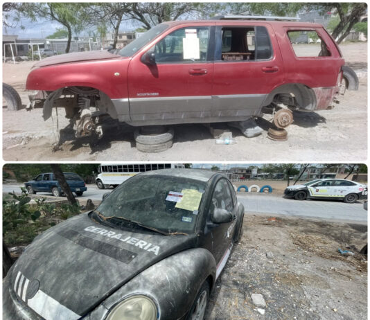 Gobierno de Reynosa notifica retiro de vehículos abandonados en calles de la colonia 20 de Noviembre